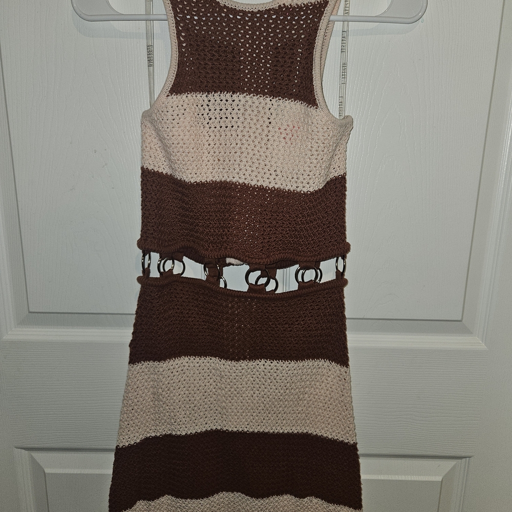 L'ATISTE Brown and Cream Knit Mini Dress